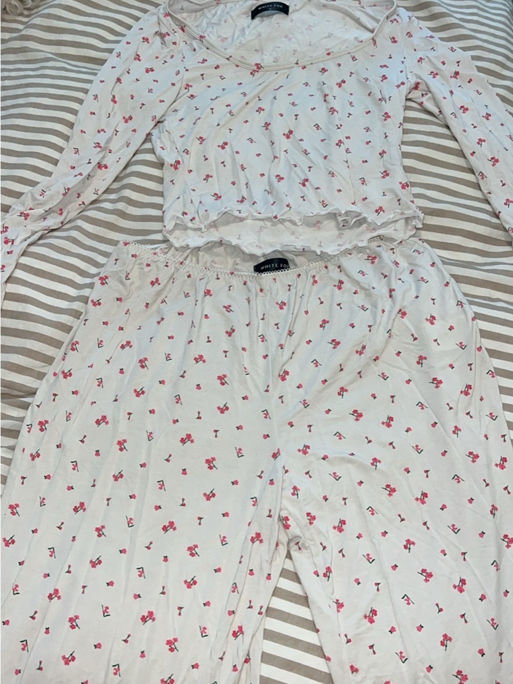 White Fox Boutique White Pajama Set with Pink Floral Print